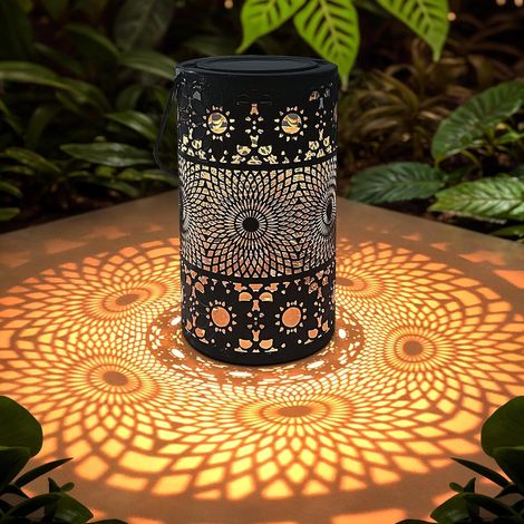 Linterna solar, linterna solar de metal, luz exterior con gancho de pastor, luz LED impermeable, decoración de jardín para mesa de jardín, patio, balcón y más.