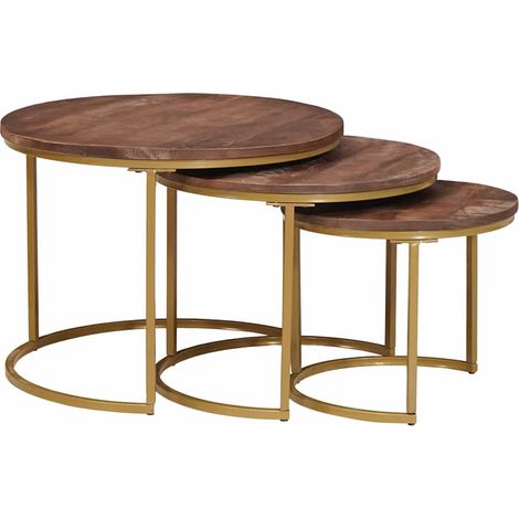 vidaXL  Nesting Coffee Tables  3 pcs Solid Mango Wood and Steel
