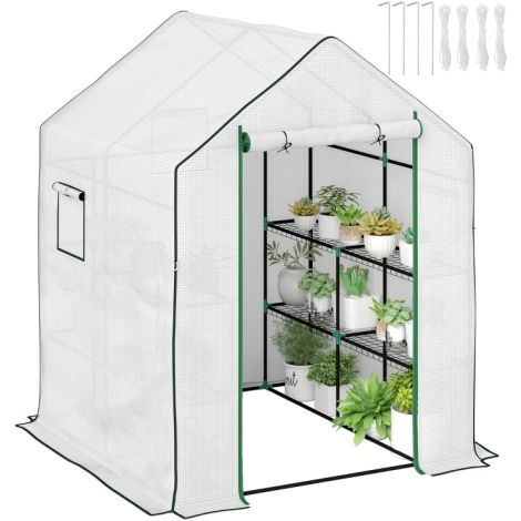 White Walk-In Greenhouse 143 x 140cm with Accessories for Optimal Plant Growth and Protection