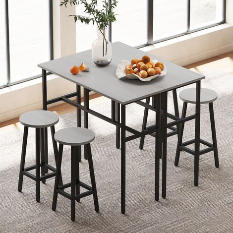Ensemble de bar 6 pièces avec 4 tabourets de bar et 2 tables hautes en aggloméré et acier, pour cuisine et salon, gris (1/5)