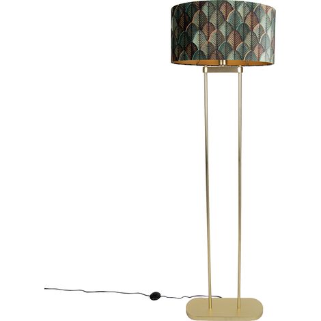 QAZQA Stehleuchte aus Messing mit ovalem Schirm, Blattdesign und