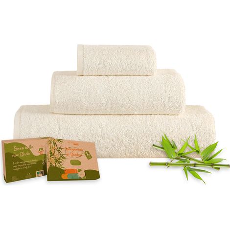 Set 3 Pezzi Asciugamani In Bambù Bagno Pregiati Super Assorbenti Telo Doccia Salvietta Viso Asciugamano Salviette Teli Asciugamano Ospite 450 Gr Bamboo Lusso Elegante Confezione Idea Regalo Crema