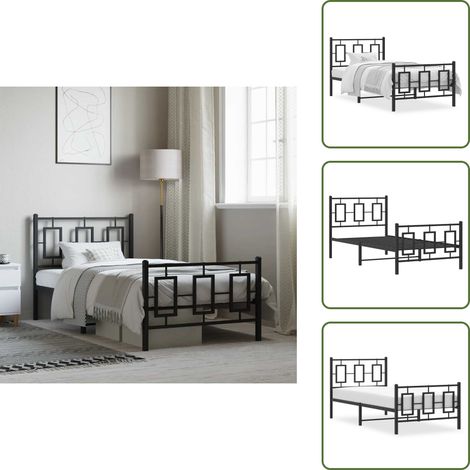 Bettgestell mit Kopf- und Fußteil Metall Schwarz 90x200 cm - Metallbettfassungen - Doppelbett Gestell - Boxspringrahmen - Bettrahmen Schwarz - Einzelbett Rahmen (1/5)