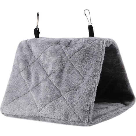 Hamac suspendu en peluche douce pour oiseaux et perroquets, lit d'hiver chaud, jouet pour animaux de compagnie (Gris S) (1/4)