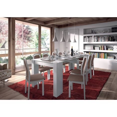 Dmora - Mesa consola Dboc, Mesa de comedor extensible, Mesa con extensiones multiusos que se puede extender hasta 10 asientos, 51/237x90h78 cm, Blanco brillante