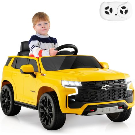 COSTWAY Coche Eléctrico para Niños SUV, 12V Vehículo Batería Chevrolet Tahoe con Control Remoto 2,4 G, Suspensión de Resorte, Luces Brillantes, Música, Conexión Inalámbrica, Arranque Suave (Amarillo) (1/5)