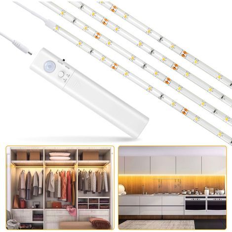 AIDUCHO Lampe De Placard, 60led 1m Veilleuse Bande Lumineuse Ruban,Lampe De Capteur De Mouvement Pour Placard/Armoire/Placard Escalier/Couloir/Armoire,Alimentée Par Batterie (100cm) (1/5)
