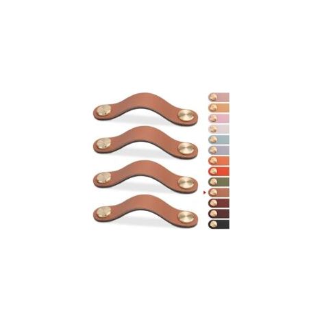 Set di 4 maniglie in pelle per mobili, pomelli per ante di armadi, pomelli in pelle per cassetti, maniglie vintage per mobili, cassettiere, cucine, bagni (caffè chiaro, 128 mm) - Crezuo (1/4)