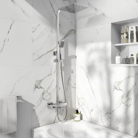 Orbit Squaro Thermostatic Rigid Riser Shower Kit with Bath Filler - Chrome (1/4)