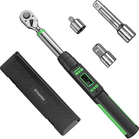 Llave dinamométrica digital, par máximo de 220 N·m, tamaño de vaso de 3/8 de pulgada, precisión de ±2%, pantalla LCD, modos de pico y tiempo real. (1/5)