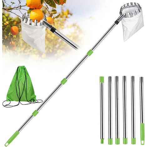 Cueille Fruit avec Manche Télescopique 2,5M,Cueille Pomme,Cueille Fruit pour Outil Cueillette Jardin Arbre Poires Pêches. (1/5)