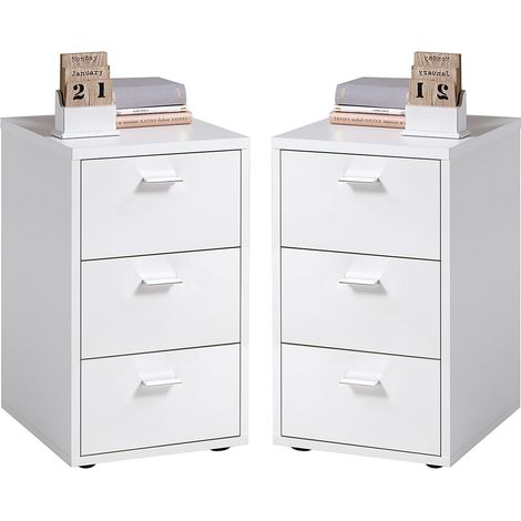 Nachttisch mit 3 Schubladen, 2er Set, in weiß, VUKA-10, für Boxspringbetten geeignet, B/H/T ca. 35/62,4/39,9 cm (1/5)
