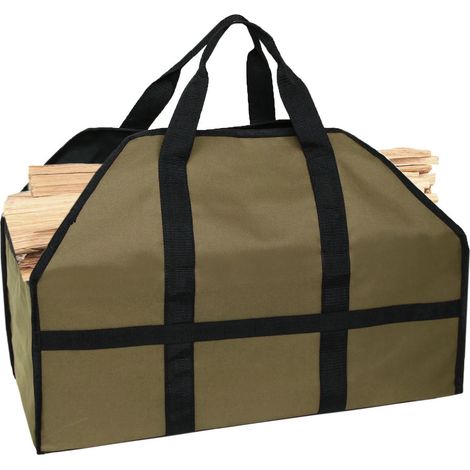 Panier à bois de chauffage avec poignée, panier à bois de chauffage pliable et imperméable en tissu Oxford pour le transport du bois de chauffage 61 x 30 x 25 cm (Kaki) (1/4)