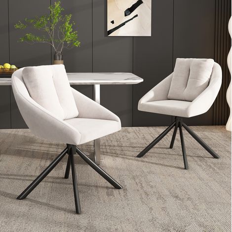 Chaise fauteuil pivotant velours beige métal 2 pièces OKMYHOME (1/5)