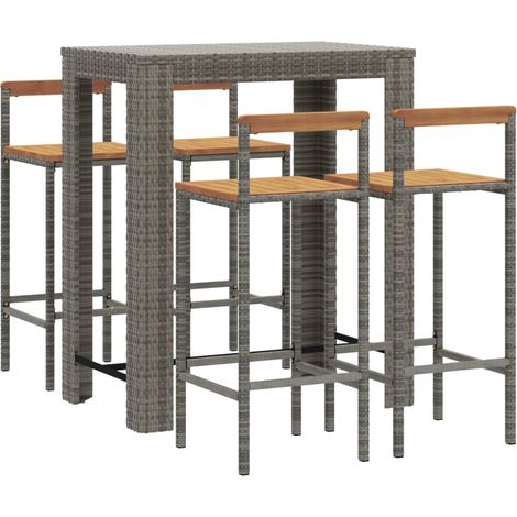 Set bar da giardino mobili da esterno terrazza 5 pezzi polyrattan grigio/legno massiccio di acacia 020013481