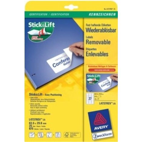 Avery L4737REV-25 selbstklebendes Etikett Abgerundetes Rechteck Entfernbar 810 Stück(e)