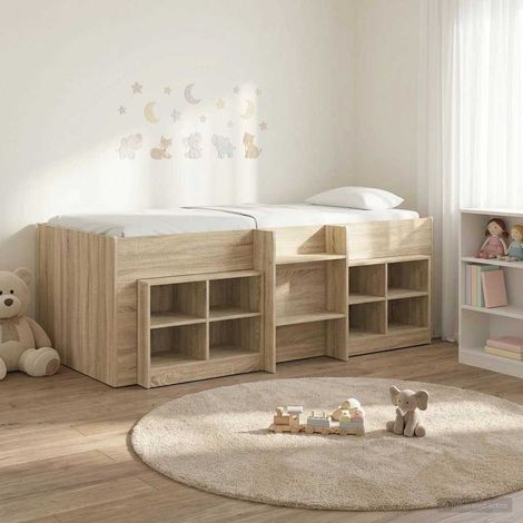 vidaXL Cadre de lit en loft avec armoire 3 pc Chêne Sonoma (1/5)