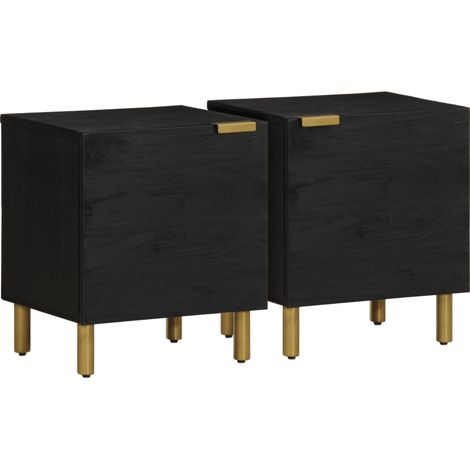Set 2 comodini con vano con anta 40 x 33 x 46 cm legno di mango nero DEC035521