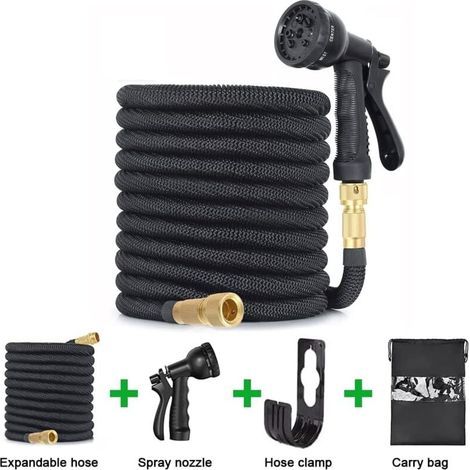 Tuyau d'arrosage extensible Ulisem, flexible et léger pour l'arrosage, le nettoyage du jardin, le lavage de voiture, l'irrigation, le bain des animaux, avec sac de rangement (15 m/50 pi) (1/4)