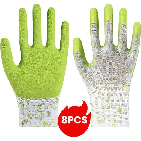8 paires de gants de protection pour le jardinage — Gants de travail adaptés au jardinage et à la plantation de fleurs, verts. (1/5)