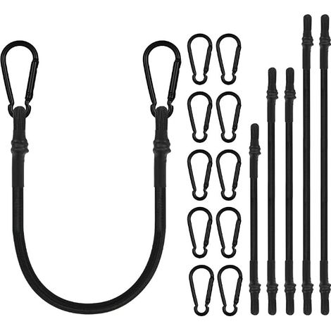 6 Piece Elastic Bungee Cord with Carabiner, 20 cm/40 cm/60 cm, Heavy Duty Bungee Cord, Rubber Bungee Cord with Carabiner for Camping, Tent, Garden, Tarpaulins, Luggage, Bike, Car and Motorcycles (1/5)