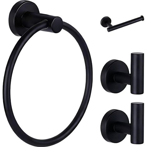 Ensemble de 4 accessoires salle bain : acier inoxydable noir mat (1/5)