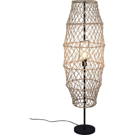 Lampada da terra, canapa e metallo, naturale e nero, H 120 cm, Hive (1/5)