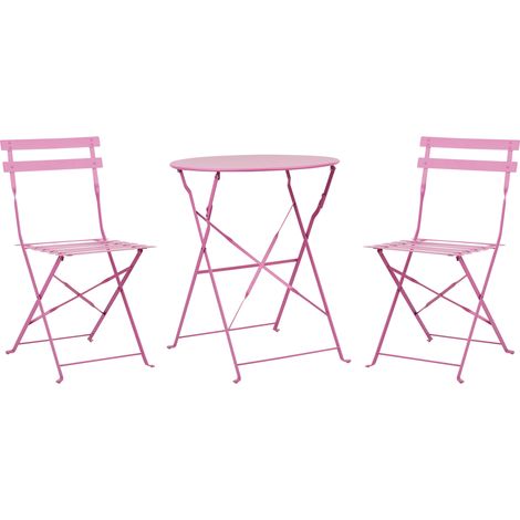 Conjunto de balcón 3 piezas mesa redonda sillas de acero exterior rosa Fiori