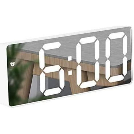 Réveil Miroir, Réveil Numérique avec Affichage à LED de Date/Température/Snooze/ 2 Alarme/Port de Recharge USB, pour Voyage Chambre Bureau Cuisine - Blanc-Fei Yu (1/5)