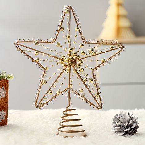 RIEYUE Décoration de sapin de Noël en fer forgé avec perles LED blanc chaud et dorées - -dans Décoration intérieure/Fêtes (1/5)