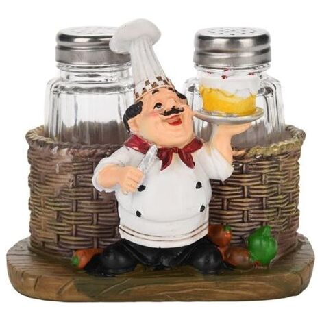Statue de chef mignon porte-bouteille de sel et de poivre ornements décoration de la maison cuisine artisanat en résine gâteau chef (1/5)