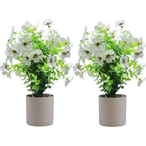 Lot de 2 Fleurs Artificielles en Pot Marguerites Eucalyptus – Déco Intérieure Bureau Jardin Sans Entretien (1/3)