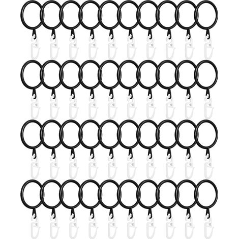 Set of 40 curtain rings with black metal hooks and white plastic hooks, 30 mm inner diameter, for curtain rods, bed curtains and shower curtains (1/5)