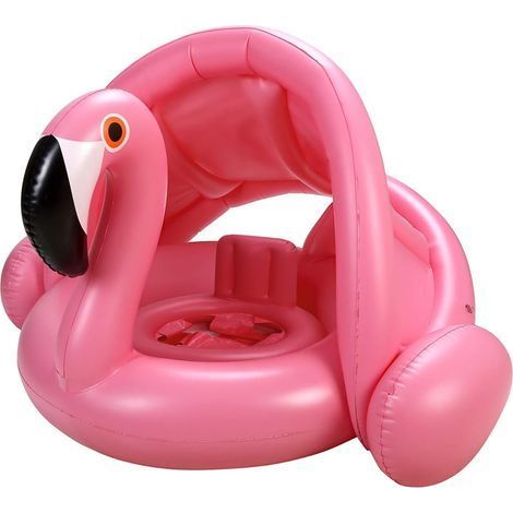 Bouée de piscine gonflable avec auvent. motif flamant rose. pour bébés et tout-petits (1/5)