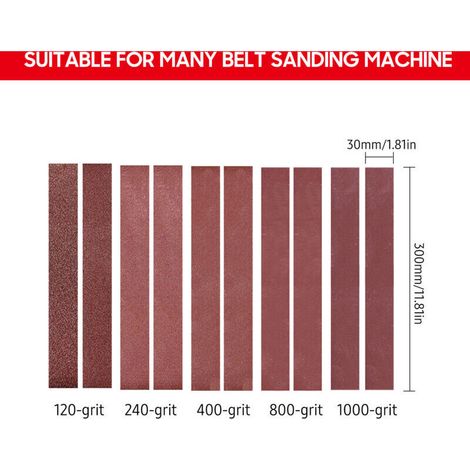 Jeffergarden Bandes abrasives 30x330 mm, paquet de 10 (2 bandes de chaque grain 120, 240, 400, 800 et 1000) bandes abrasives en alumine et papier de verre.