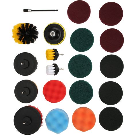Set mit 20 Bohrmaschinenbürsten, vielseitiges Reinigungszubehör, Scheuerschwämme für Auto und Haushalt, Komplettset. (1/5)