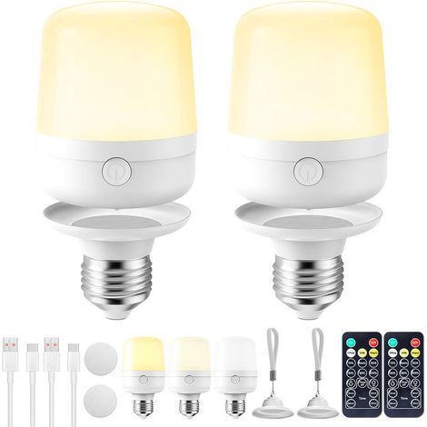 Ampoule LED Rechargeable USB 5W 2500mAh, Magnétique, Télécommande, 3 Températures, Dimmable, Compatible E12/B22/E14/E27, Lot de 2 (1/5)