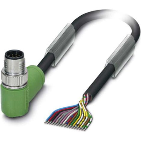M12 Sensorleitung PUR 17-polig Stift gewinkelt schleppkettenfähig A-Kodierung, Länge 2,0 Meter tiefschwarz RAL 9005, Kabel Außendurchmesser 8,0mm - 1 Stück