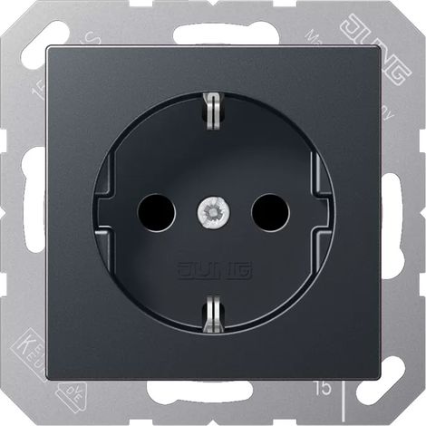Jung SCHUKO Steckdose, 16 A 250 V , integrierter erhöhter Berührungsschutz, Thermoplast lackiert, Serie A, anthrazit (1/2)