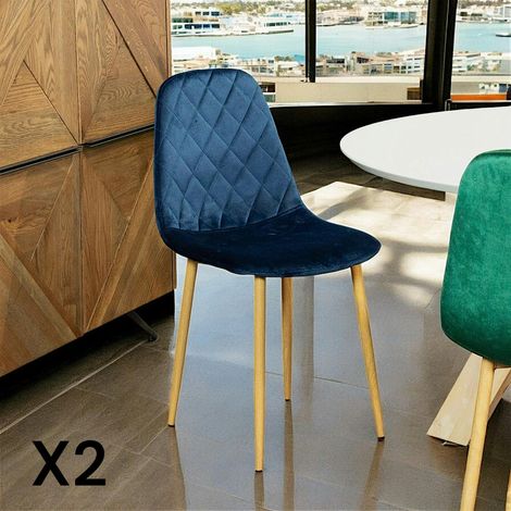 Chaise velours bleu (lot de 2) HAWAI (1/5)