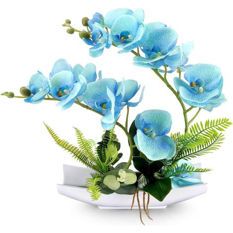 Orchidée artificielle bleue réaliste bonsaï fleurs fausses en pot imitation porcelaine composition phalaenopsis décoration intérieure