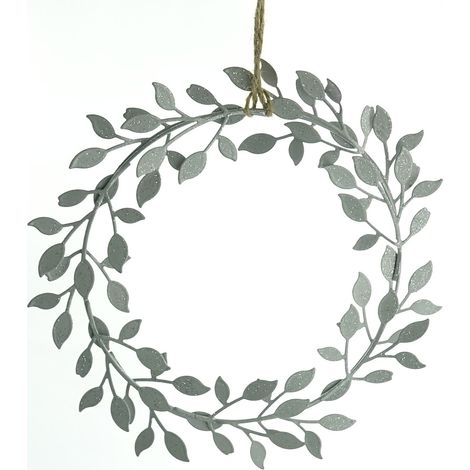 Weihnachtskranz mit Blättern Silberfarben Ø 19 cm aus Metall