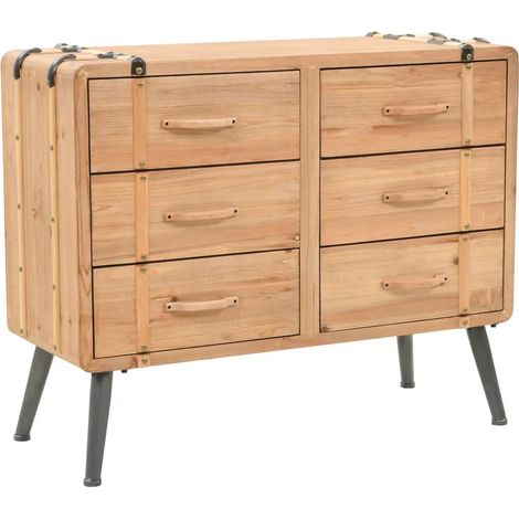 Cassettiera in stile retrò rustico per camera da letto e soggiorno 91 x 35 x 73 cm con 6 cassetti in legno massello di abete marrone 020046295