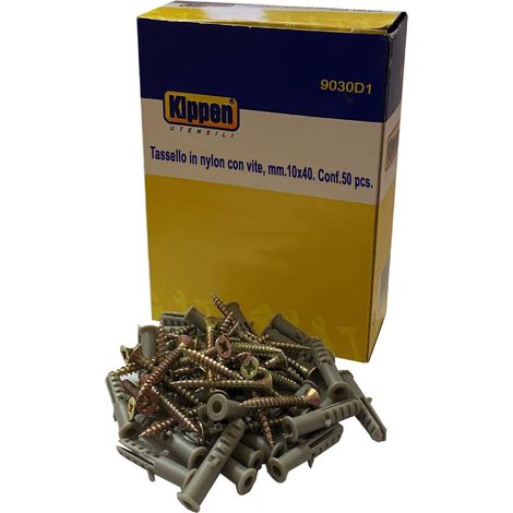 Kippen 9030D1 Confezione da 50 Tasselli in Nylon con Viti. Misura 10x40 mm
