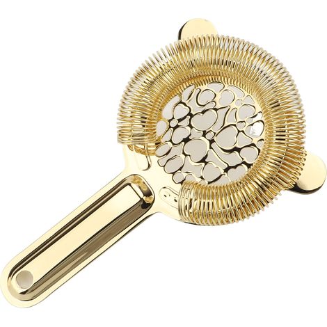 Elegantes und luxuriöses Cocktailsieb aus poliertem Edelstahl, goldfarben. (1/5)