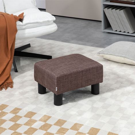 Repose-pied Rectangulaire en Lin, Assise Rembourrée, Structure en Bois Massif, 110 kg, Marron, 40 x 30 x 24 cm (1/5)