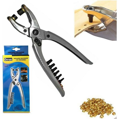TRADE SHOP - Pinza 2in1 + 100 Occhielli Occhiellatrice Fustellatrice Per Forare Cuoio Pelle -