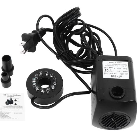 Pompe de fontaine submersible silencieuse 15W avec lumière ajustable, prise US 110V, mini pompe pour aquarium, statue, jardin (1/5)