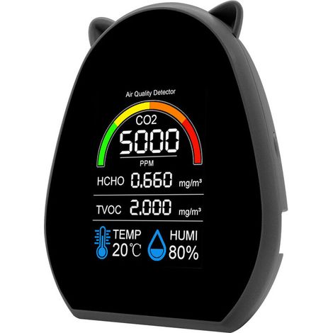 Détecteur de qualité de l'air domestique 5 en 1 testeur de CO2 multifonctionnel avec dioxyde de carbone valeur HCHO TVOC quantité d'électricité fonction d'affichage de l'humidité de la température-Bla