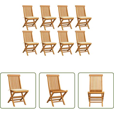 Teakholz - Gartenstühle mit Creme Kissen 8 Stk. Massivholz Teak (1/5)